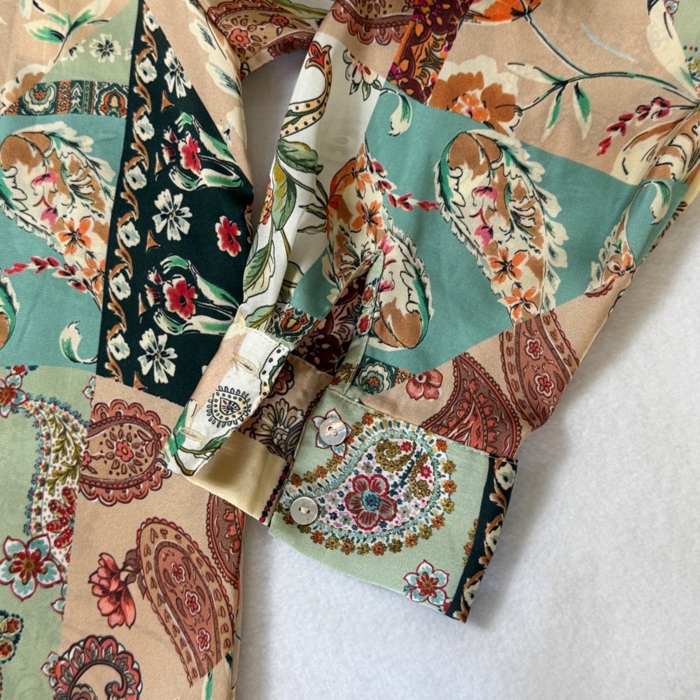 ZARA Patchwork Paisley‎ Print Button Down Long Sleeve Shirt Women XL Boho Casual - Picture 6 of 8